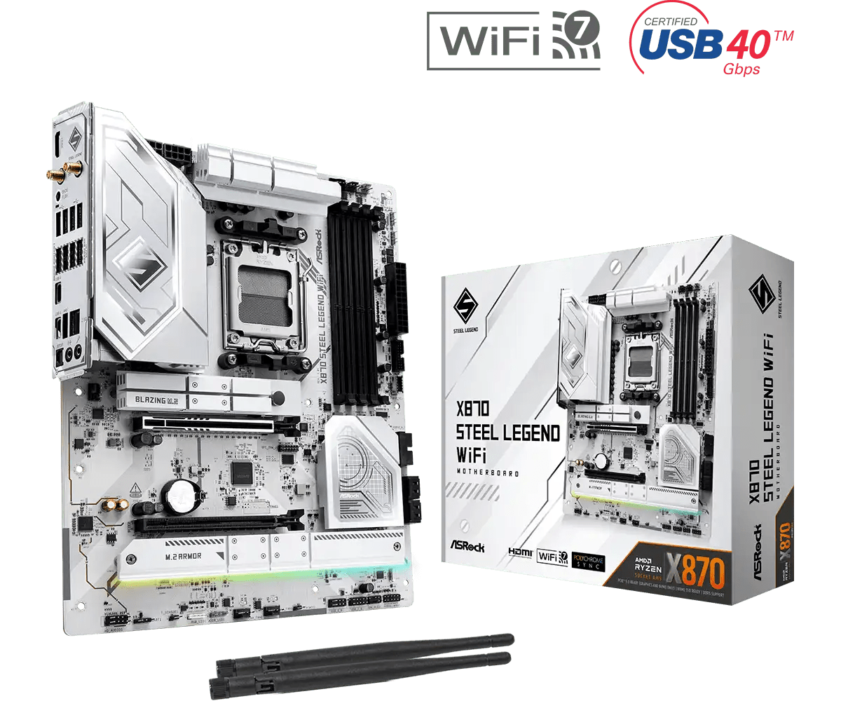ASRock X870 Steel Legend WiFi AMD AM5 Socket Gaming Motherboard | 90 - MXBPJ0 - A0UAYZ - 4710483949340 - Vektra Computers LLC ASRock X870 Steel Legend WiFi AMD AM5 Socket Gaming Motherboard | 90 - MXBPJ0 - A0UAYZ - 4710483949340 - Vektra Computers LLC